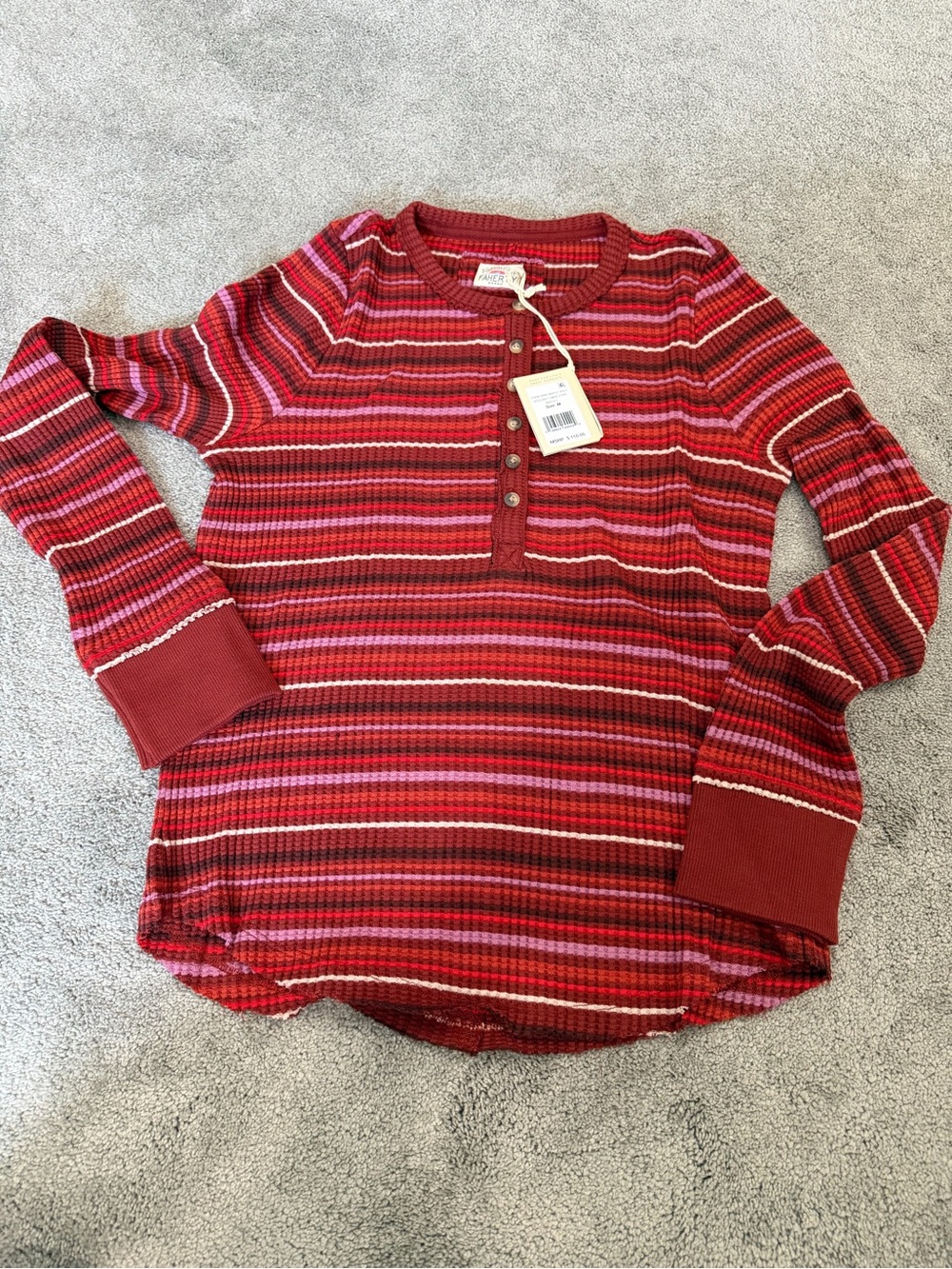 Faherty Red Multi-Stripe Long Sleeve Henley Top